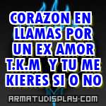 display CORAZON EN LLAMAS POR UN EX AMOR T.K.M Y TU ME KIERES SI O NO